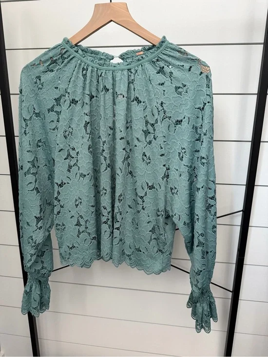 Free People Olivia Sage Green Lace Tee