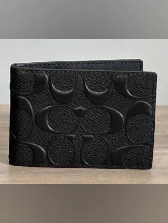 Coach Black ID Key Card Holder Raised Embossed Jacquard C New Without Tags