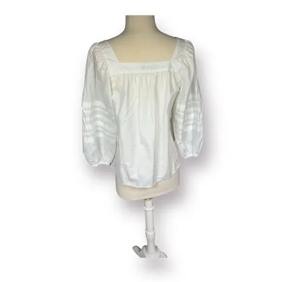 Madewell Square-Neck White Top Cottage Core Pleat Balloon Puff Sleeve Size Small