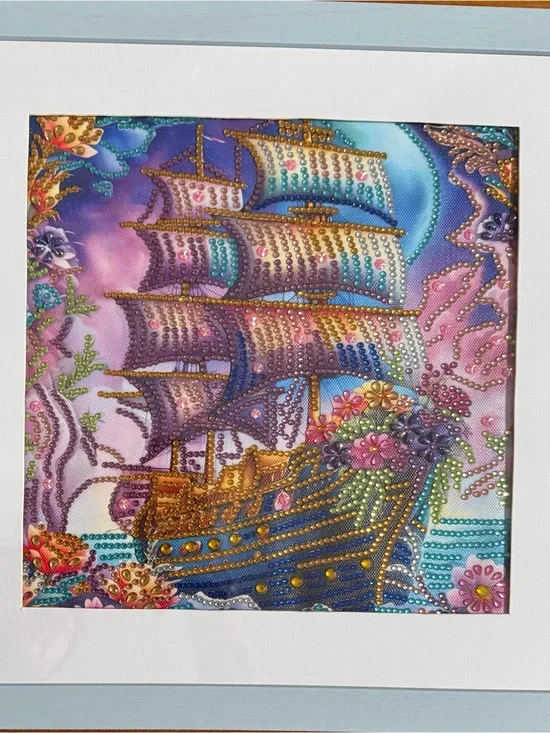 Multicolor Nautical Ship Wall Art in Blue, Purple & Gold - Brand, 12 * 12”