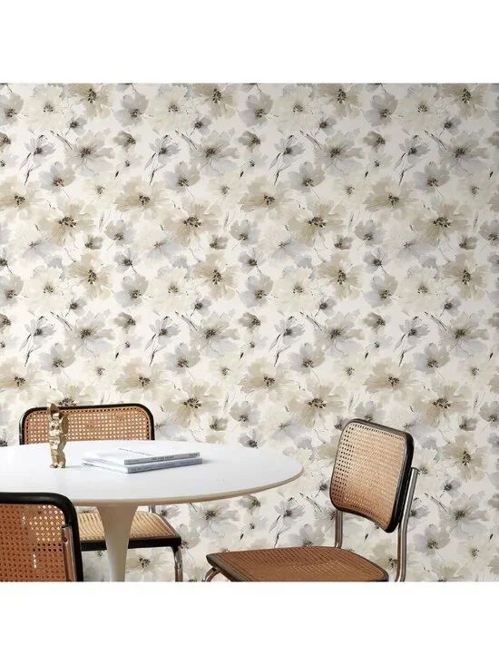 Beige Floral Watercolor Peel and Stick Wallpaper - Vintage Self-Adhesive Decor