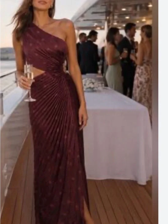 Abercrombie & Fitch Maroon Maxi Dress with Pink Polka Dots
