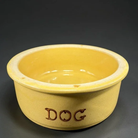 Vintage RRP Co Roseville Ohio Stoneware Dog Bowl Yellow Ceramic 200-9 Heavy 9in