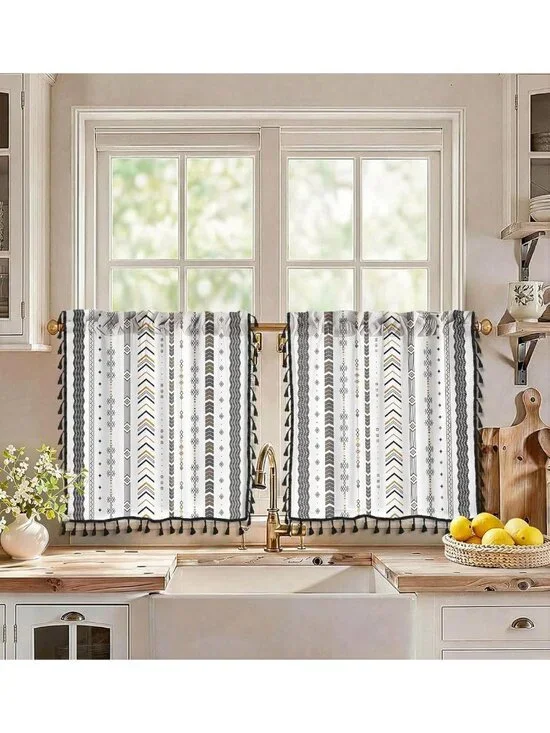 Boho Striped Kitchen Curtains - 24
