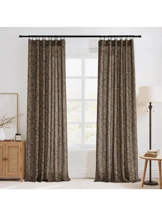 Extra Long Floral Linen Curtains for Living Room - 108 Inches, Elegant Decor