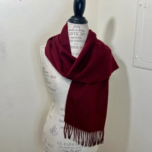 ELLIOT MULRYAN Mens Womens WINTER 100% CASHMERE SCARF burgundy Made in England