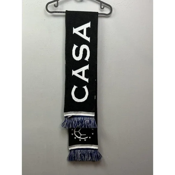 CASA Soccer Scarf Knit Acrylic Supporter Black White‎ Fringe Adult Fan