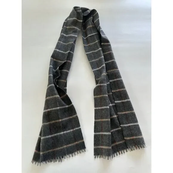 Kenneth Roberts 100% Cashmere Men's Grey Plaid Fringe Scarf