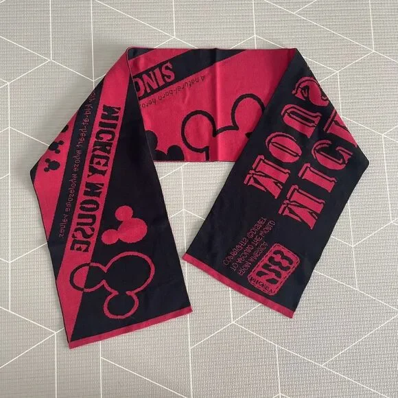 Disney Adult Scarf Mickey Mouse Knit Winter Unisex Red‎ & Black