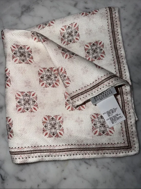 BRUNELLO CUCINELLI Cream Linen Pocket Square