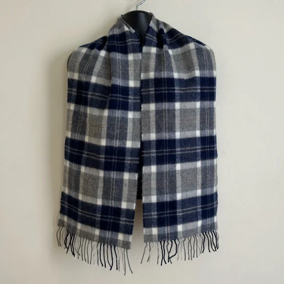 Brooks Brothers Lambswool Scotland Scarf Plaid Windowpane Check Fringed