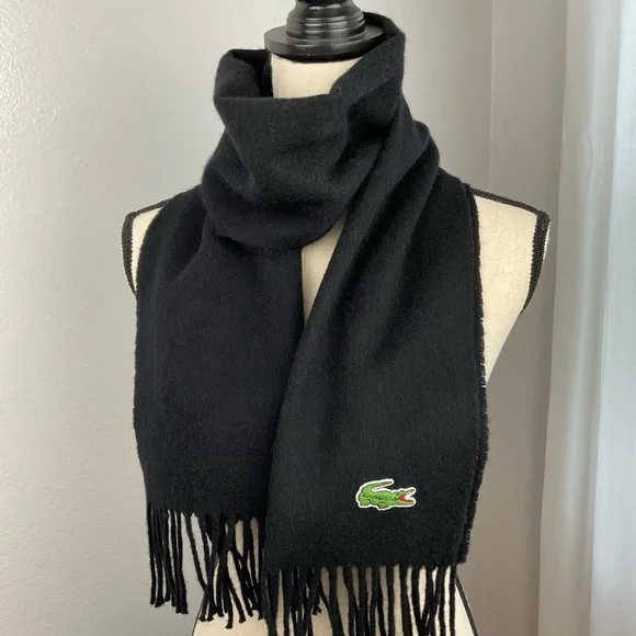 Lacoste Black Cashmere Wool-Blend Scarf‎