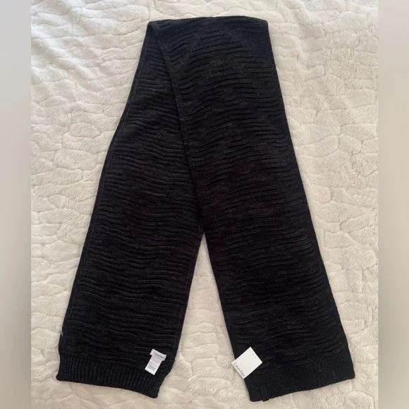 Calvin Klein Mens Black Knit Textured Fall Rectangle Scarf One Size