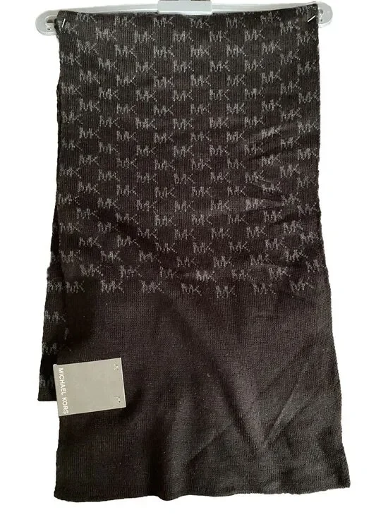 NWT Michael Kors Black Repeat Logo Jaquard Scarf - flaw