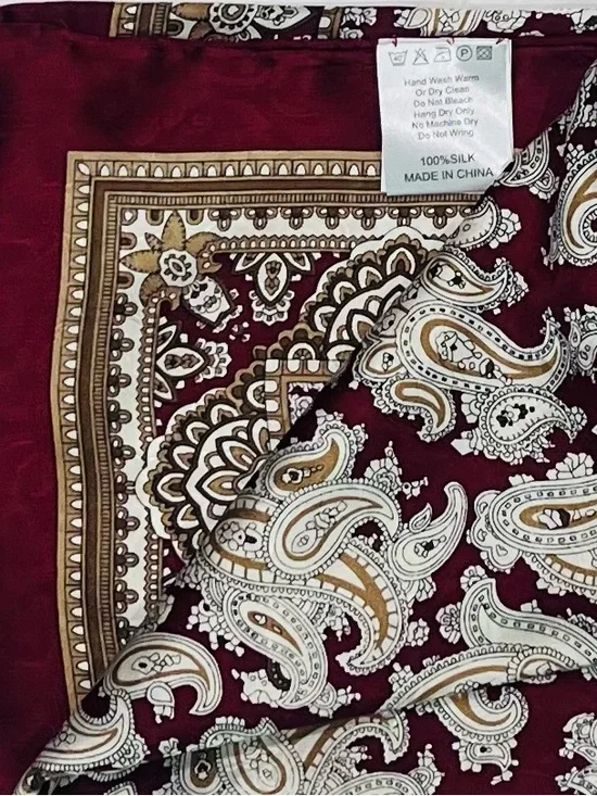 Silk Paisley Wild Rag Scarf Burgundy NWT