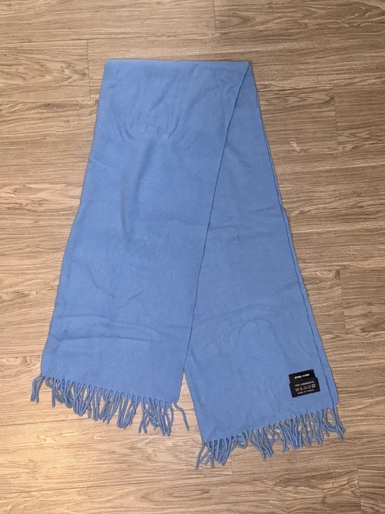 Rykiel Homme Large Rectangle 100% Wool Scarf Made in France Blue Fringe