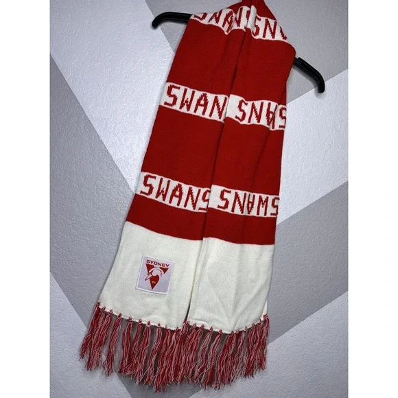 Sekem Sydney Swans AFL Knit Scarf Red White Fringe Football Supporter Banner