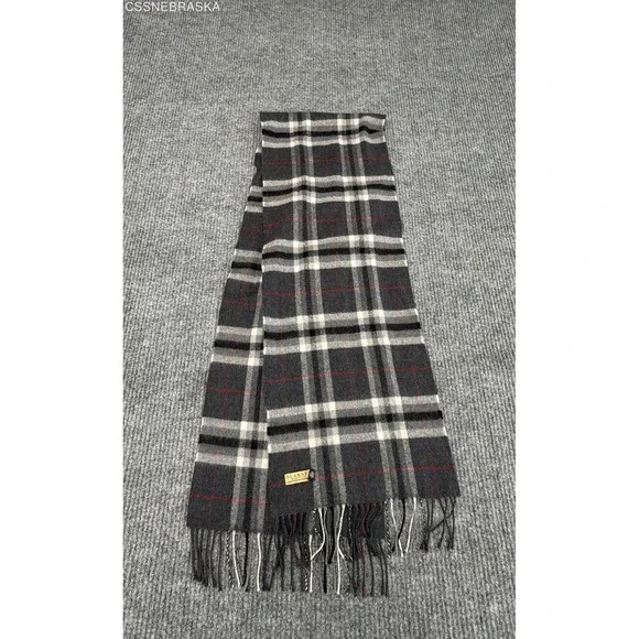 Blarney Heritage Plaid Scarf Gray Red Extra Fine Merino Wool Made in Ireland‎