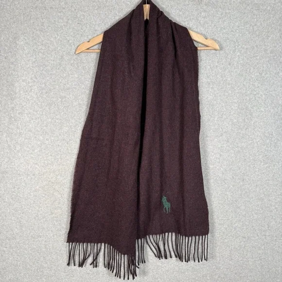Polo Ralph Lauren Scarf Vintage 90s Maroon‎ Lambs Wool Big Pony
