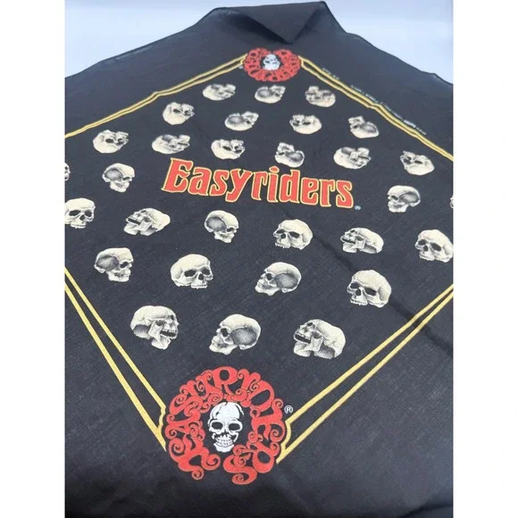 Vintage Easyriders Bandana 3D Emblem Skull Print Black Biker Kerchief Jim Brum