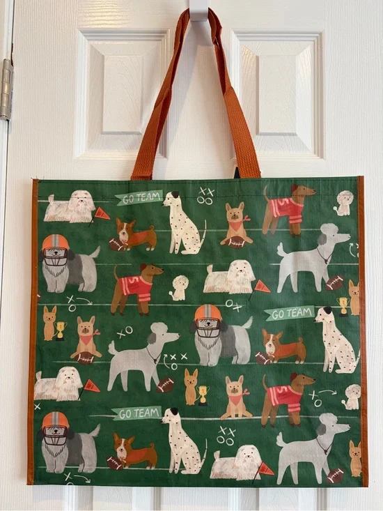 Marshalls/ TJ Maxx Dogs and Football Print Reusable Tote Bag 🐶🐾🏈🛍️