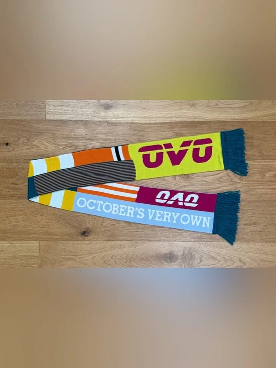 October's Very Own OVO Owl Scarf Orange Yellow Blue Winter Scarf Toque Drake