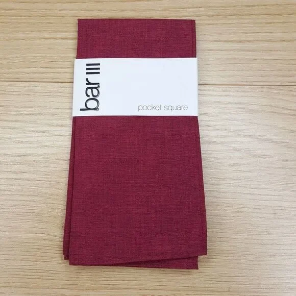 BAR lll Mens Pocket Square Burgundy Woven Cotton Blend