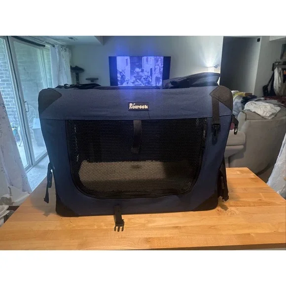 Reeroon Large Collapsible Pet Carrier Navy Blue Soft Sided Dog Crate