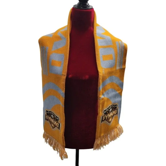 Houston Dynamo MLS Soccer Scarf Adidas Gold Gray Stripe Knit‎ Accessory HG10290