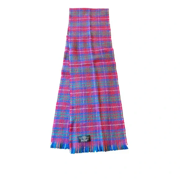 Tweedmill‎ Scarf Red Blue Plaid Pure New Wool British Made Tartan Fringed Winter
