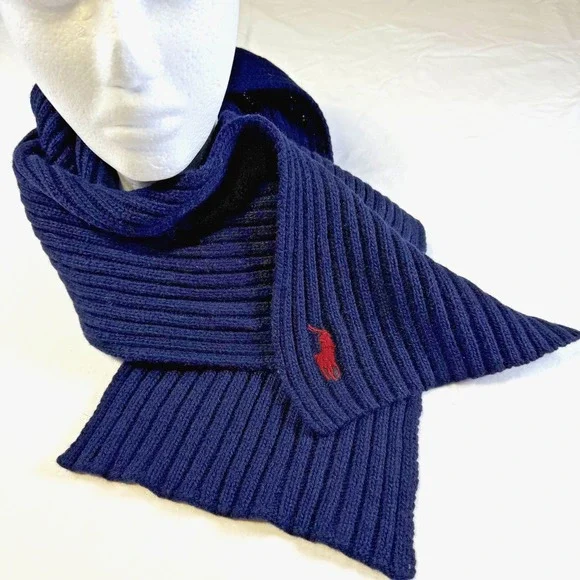 Polo Ralph Lauren Classic Rib Knit Wool‎ Blend Navy Blue Scarf  72