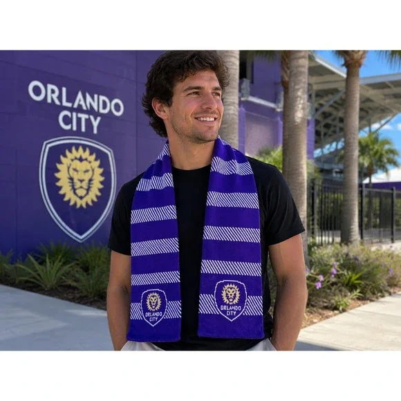 Ruffneck Orlando City SC MLS Soccer Supporters Scarf‎ Purple White Knit Fan