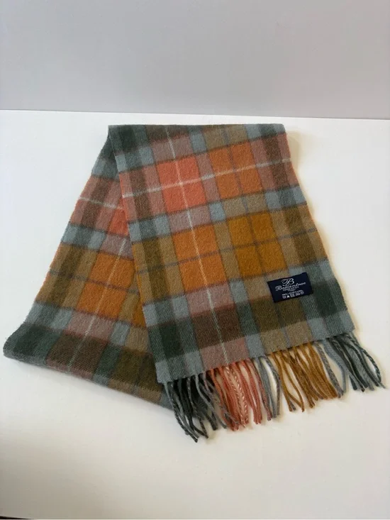 Ballantrae Edinburgh Lambswool Yellow Green Scarf Antique Tartan Academia Preppy
