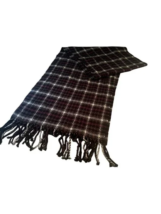 100 Percent Cashmere Scotland Scarf  Tartan Plaid Wrap Shawl Tassels Black