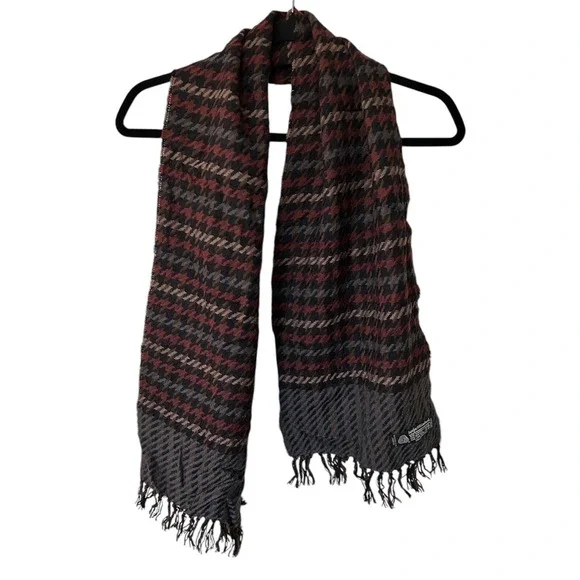 Mens Scarf Lambswool‎ Houndstooth Multicolor with Fringe