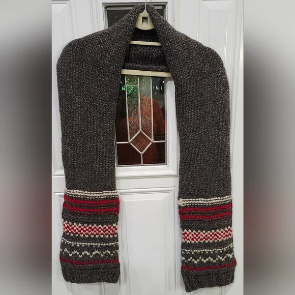 Gap Brown With Red White Stripes Lambs Wool Scarf