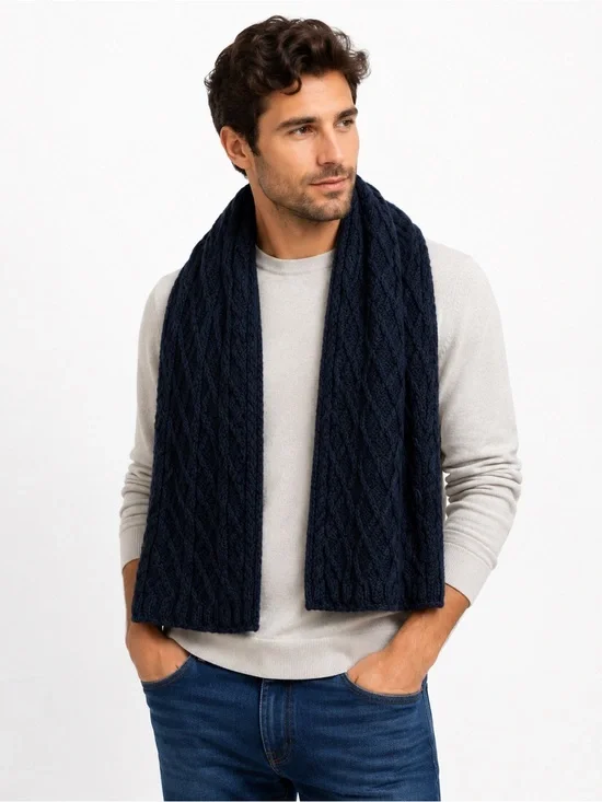 H&M Men’s Navy Cable Knit Scarf Long Chunky Winter 76” x 10”