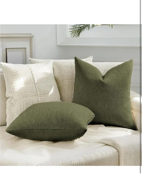 Pack of 2 Faux Linen Throw Pillow Covers 18x18 Inch, Moss Green new