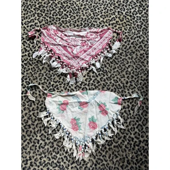 Vtg Beaded Bandana Necklace Scarf Lot 2 Breast‎ Plate Collar Girly Sweet Flowers