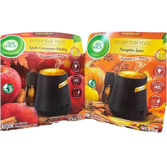 Air Wick Essential Mist Diffuser Kit Lot 2 Apple Cinnamon And‎ Pumpkin Spice