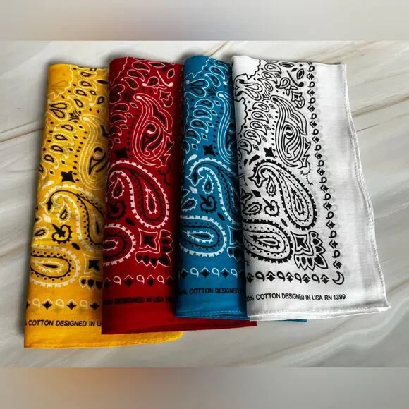 Set of 4 Paisley Cowboy Western Bandanas Multi-Purpose Scarf 100% Cotton