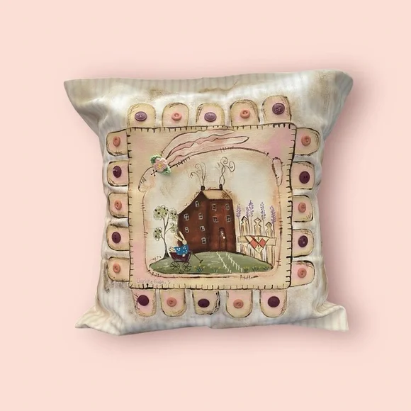 Handmade, Whimsical Decorative Pillow with House Design