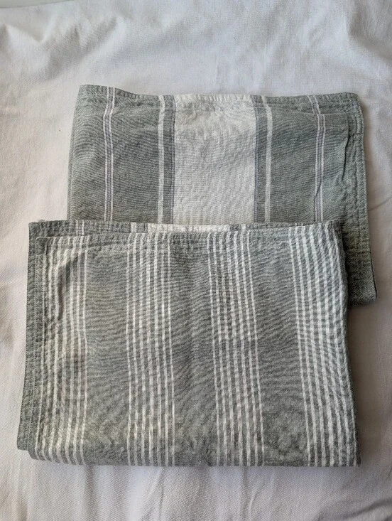 Ralph Lauren Linen Cotton Green White Striped Standard Pillow Covers - 2