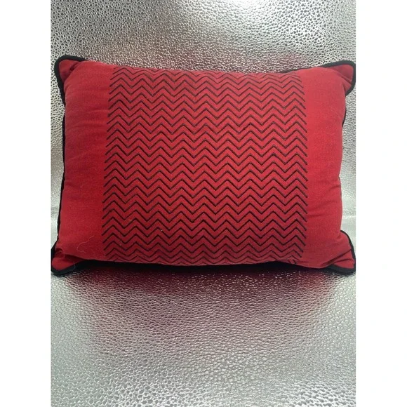Red Black Chevron Embroidered Lumbar‎ Throw Pillow Piped Edge Geometric Accent