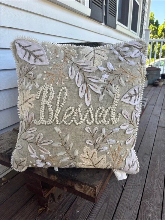 Blessed Embroidered Decorative Pillow