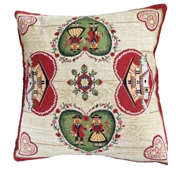 Hines Of Oxford Throw Pillow Tapestry Embroidered Nordic Hearts Made in UK 13x13