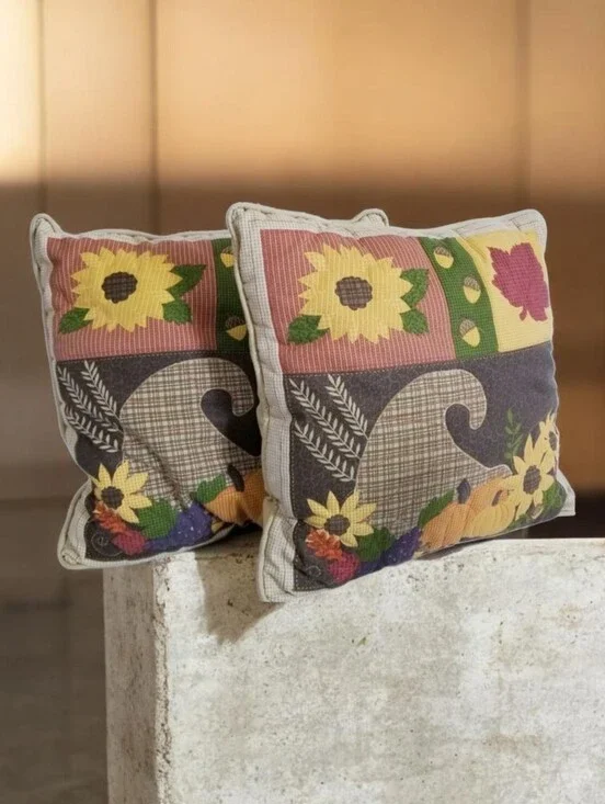 St Nicholas Square Throw Pillows Set of 2 Fall Patchwork Thanksgiving Farmhouse