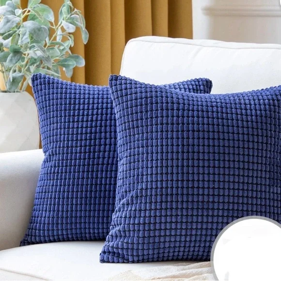 NIB 16”x16” Corduroy Corn Pattern Blue Pillow Covers Set-2‎