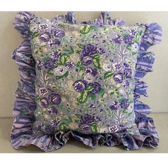 April Cornell Floral Ruffled Pillow Covers Purple‎ Green Cotton Set of 2 Vintage