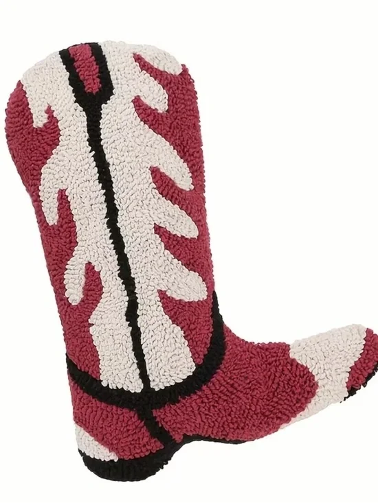 NWOT Western Boot Pillow - Dark Red & Cream, Home Accents